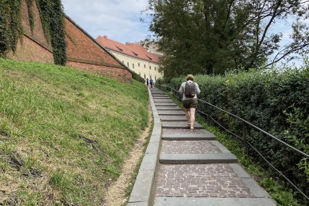 Het kasteel van Wawel ligt op een kleine heuvel