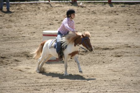 Kleine cowgirl tijdens barrel run