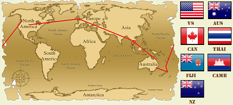 De route van onze wereldreis in 2009