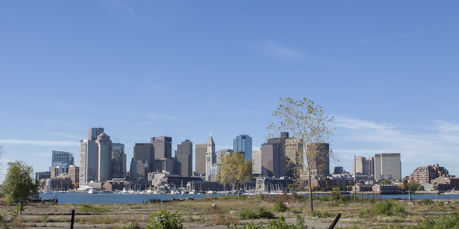 De skyline van downtown Boston