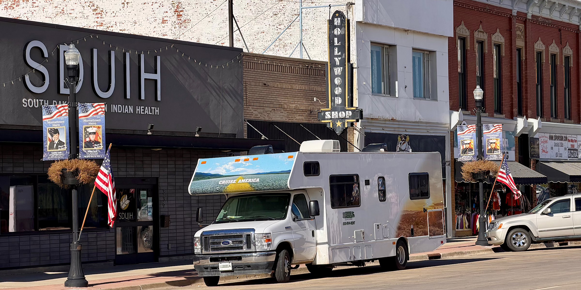 Main street in Pierre, de hoofdstad van South Dakota
