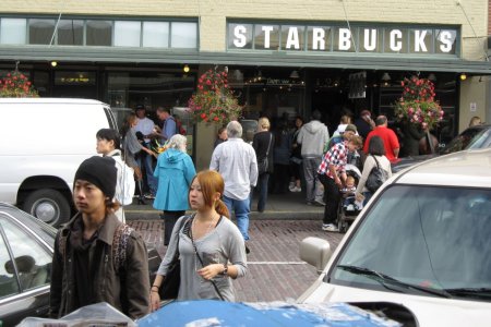 De oudste Starbucks ter wereld in Seattle