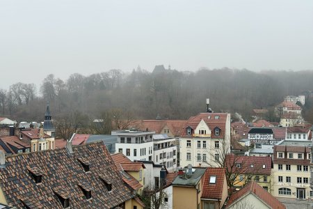 Uitzicht vanuit ons appartement over koud Eisenach