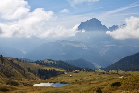 Uitzicht op de Langkofel, Sassolungo in het Italiaans