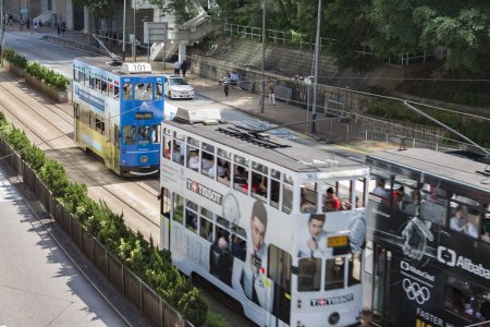 Dubbeldekker treintjes in Hong Kong Central