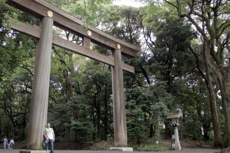 Pat bij de ingang van de Meiji Jingu shinto shrine