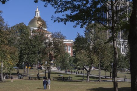 Massachusetts state house vanuit the Boston Commons