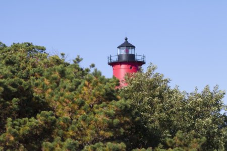 De rood witte Nauset Light vuurtoren