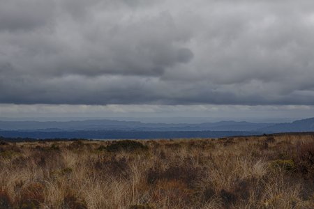 Vele lagen met kleuren door begroeiing, bergen en wolken