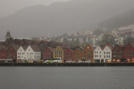 Uitzicht op Bryggen het oudste gedeelte van Bergen