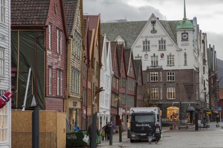 Typische beeld van het oude gedeelte van Bergen